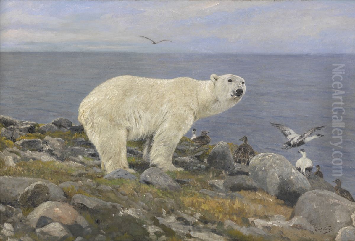 IJsbeer en eidereenden aan de kust Oil Painting by Richard Friese