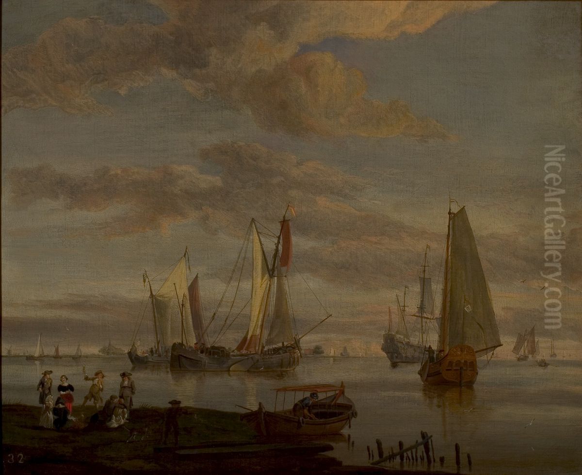 Schepen op kalme zee Oil Painting by Abraham Storck