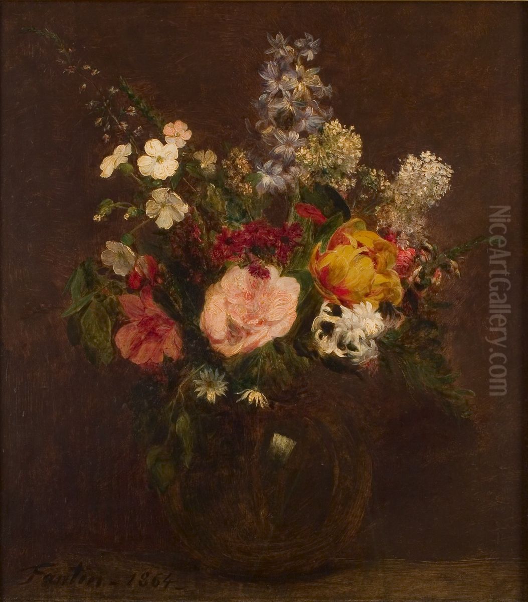 Bloemen in glazen vaas Oil Painting by Henri Fantin-Latour