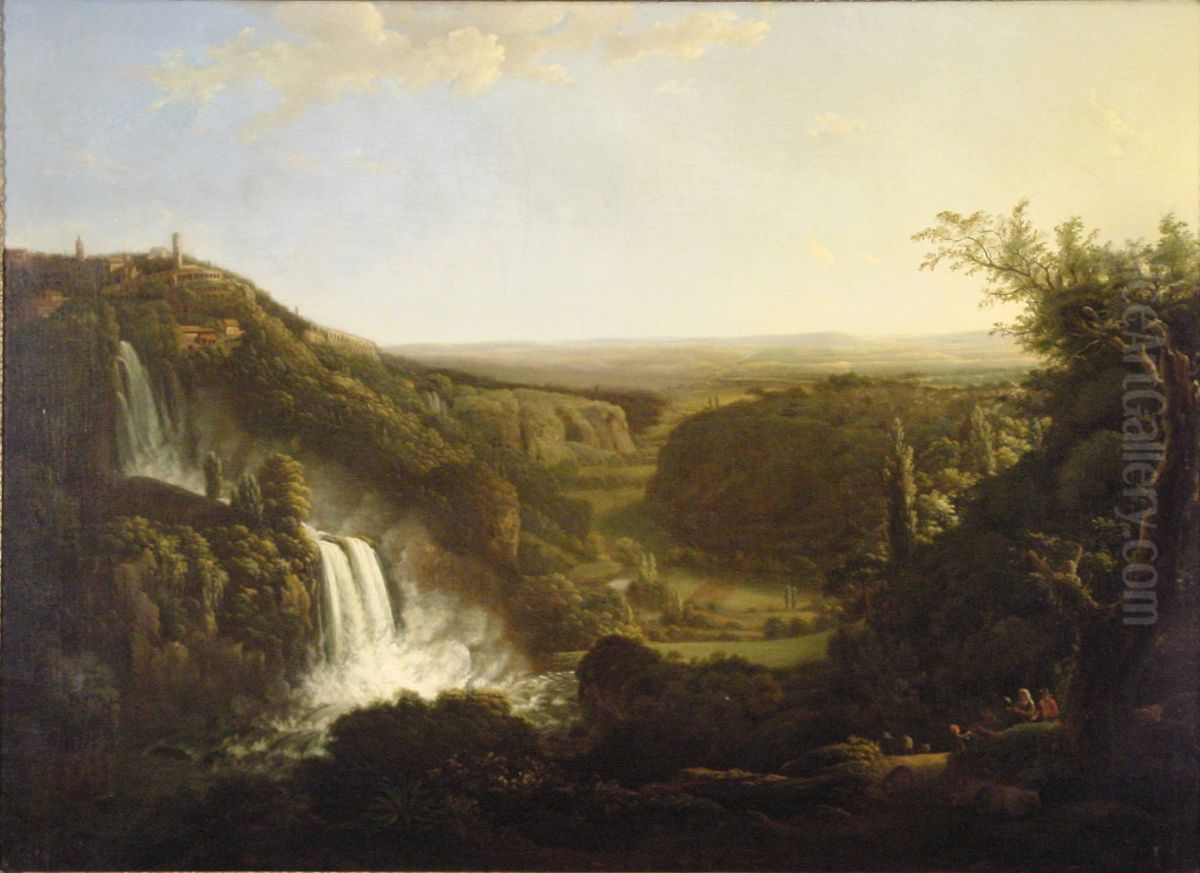 Het dal van de Anio met de watervallen van Tivoli Oil Painting by Cornelis Apostool