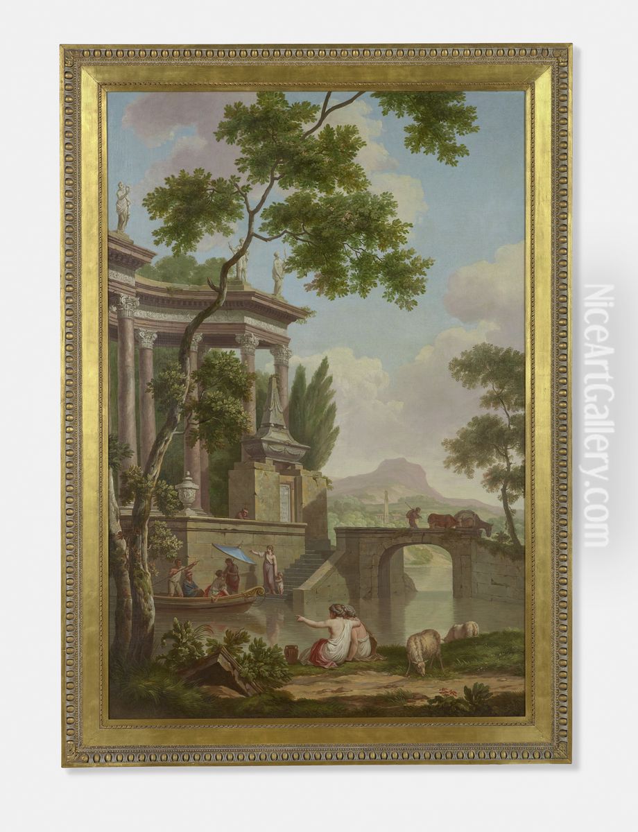 Arcadisch landschap met een grafmonument Oil Painting by Jurriaen Andriessen