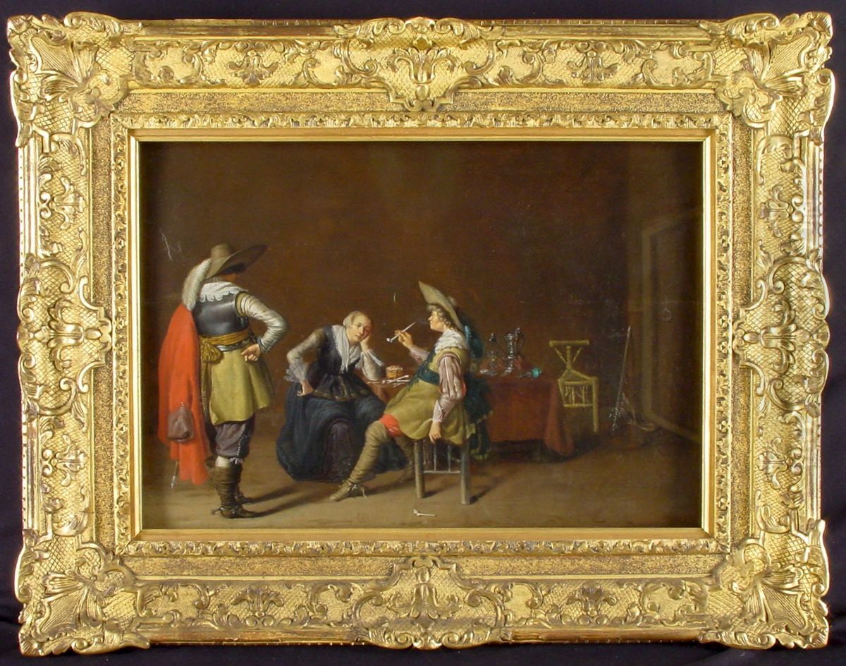 Twee krijgslieden en een vrouw in een vertrek Oil Painting by Pieter Codde
