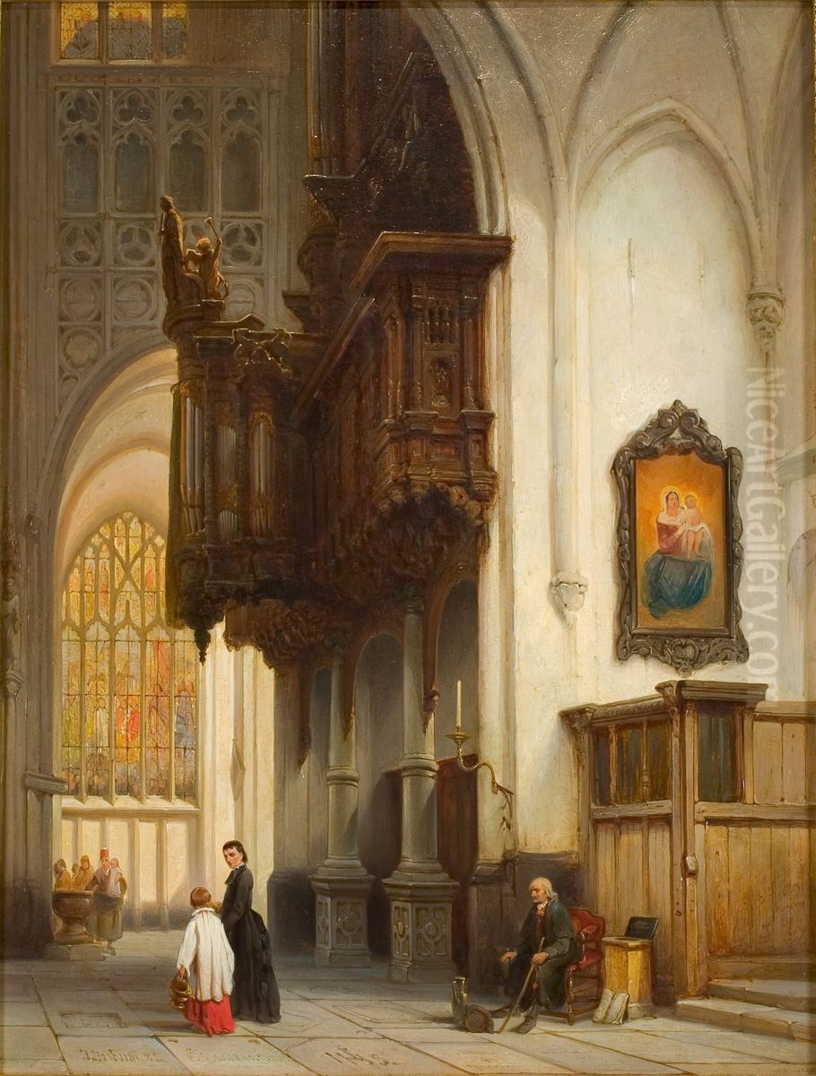 Het orgel in de Sint-Janskerk te 's-Hertogenbosch Oil Painting by Johannes Bosboom