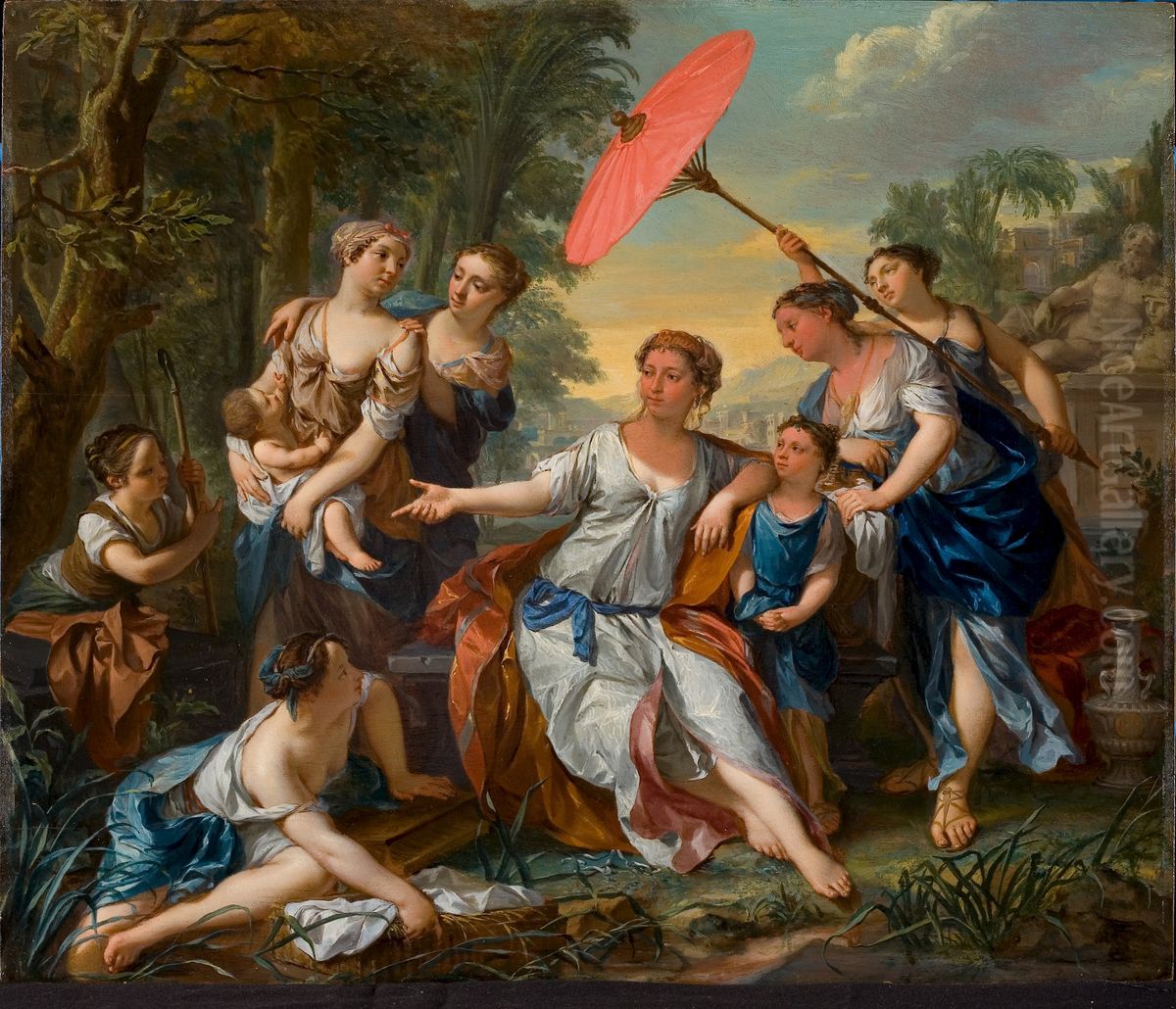 Mozes door farao's dochter gevonden Oil Painting by Nikolaas Verkolje