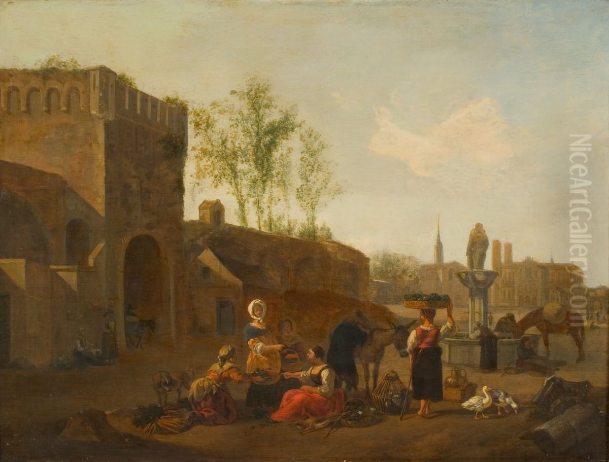 Italiaans marktplein Oil Painting by Gerrit Adriaenszoon Berckheyde