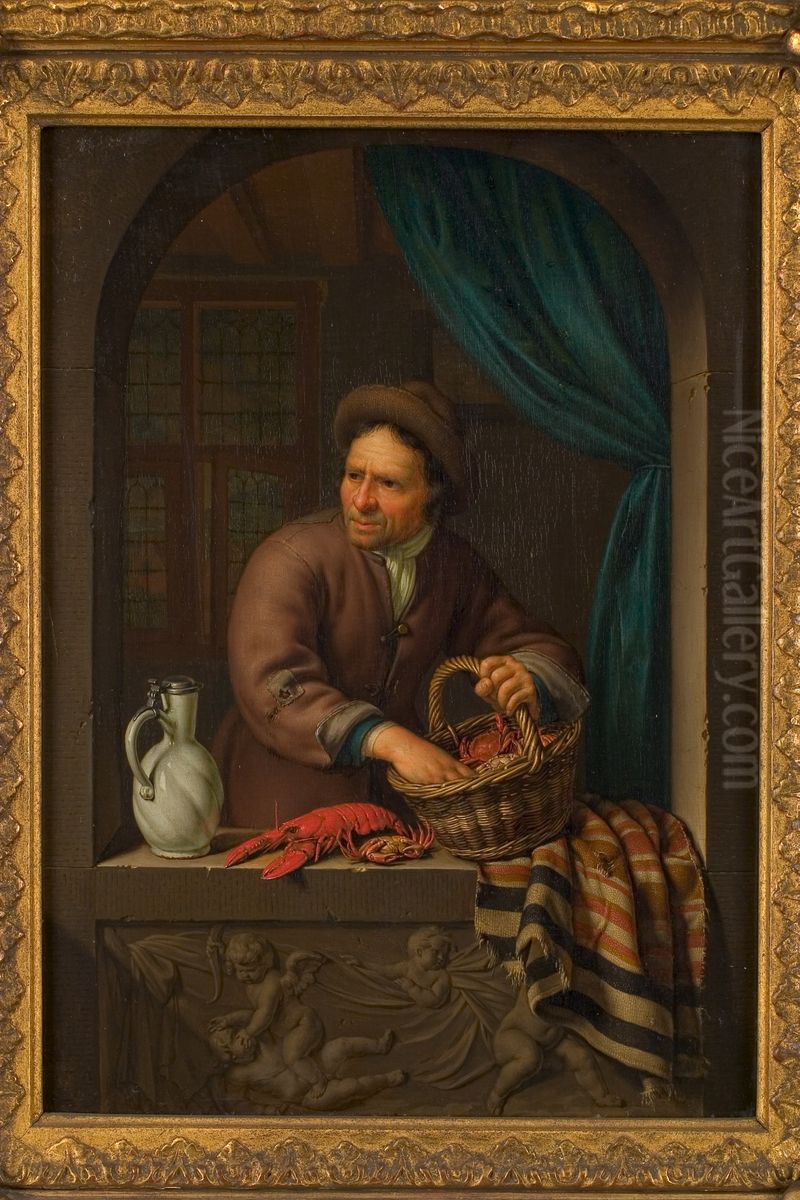 De kreeft- en krabbenverkoper Oil Painting by Frans van the Younger Mieris