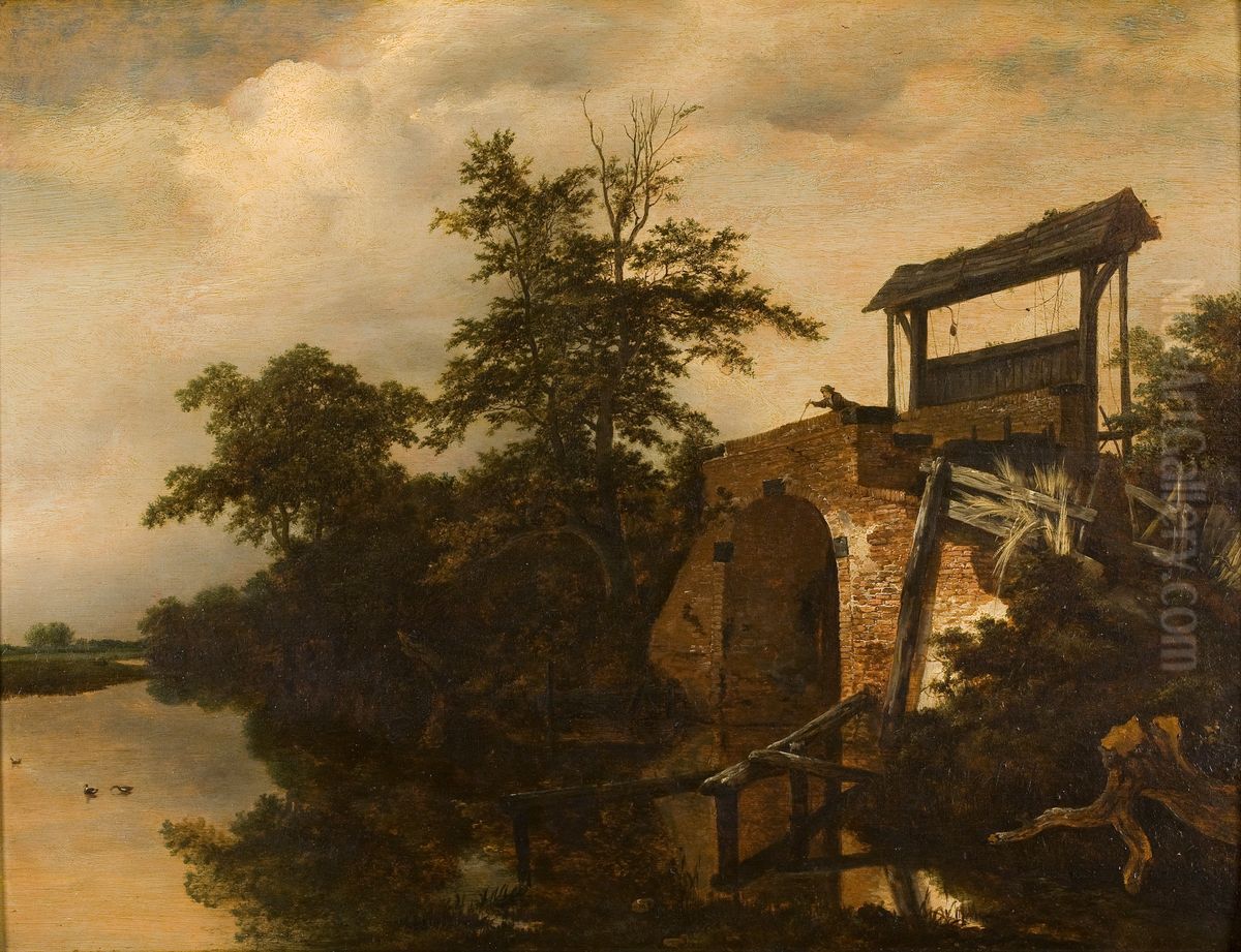 Het verlaat (de schutsluis) Oil Painting by Jacob Van Ruisdael