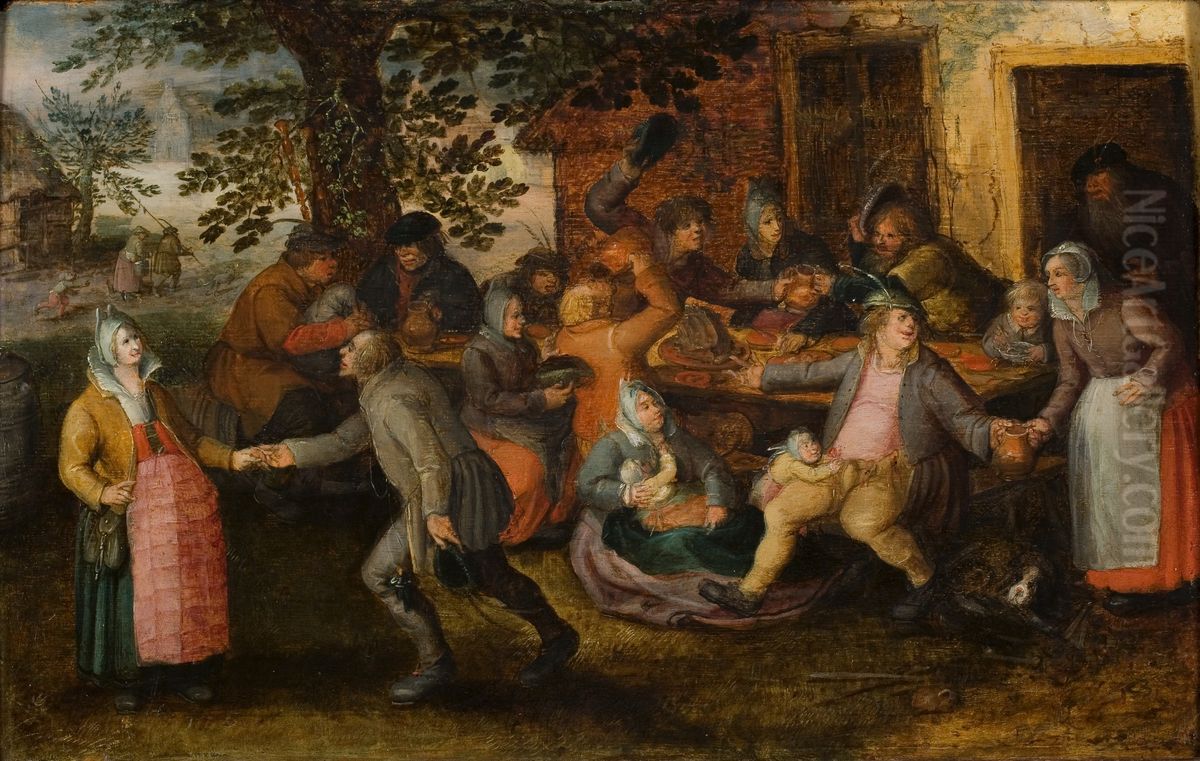 Boerengezelschap voor een herberg Oil Painting by David Vinckboons I