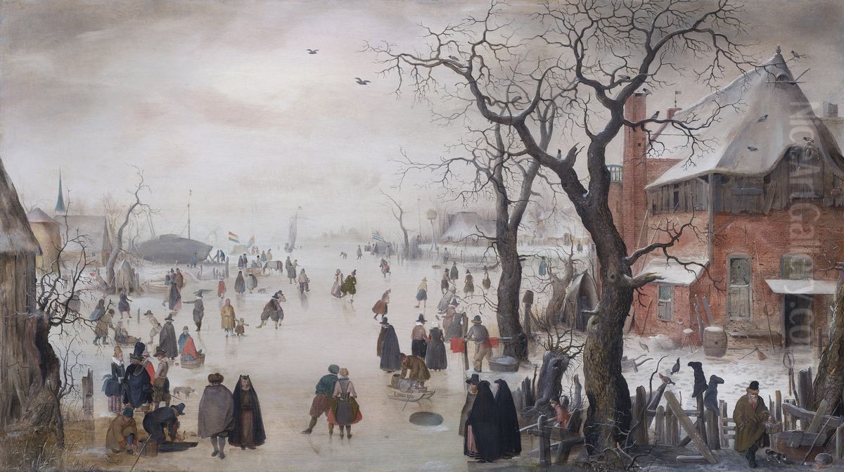 Winterlandschap met schaatsers bij een dorp Oil Painting by Hendrick Avercamp