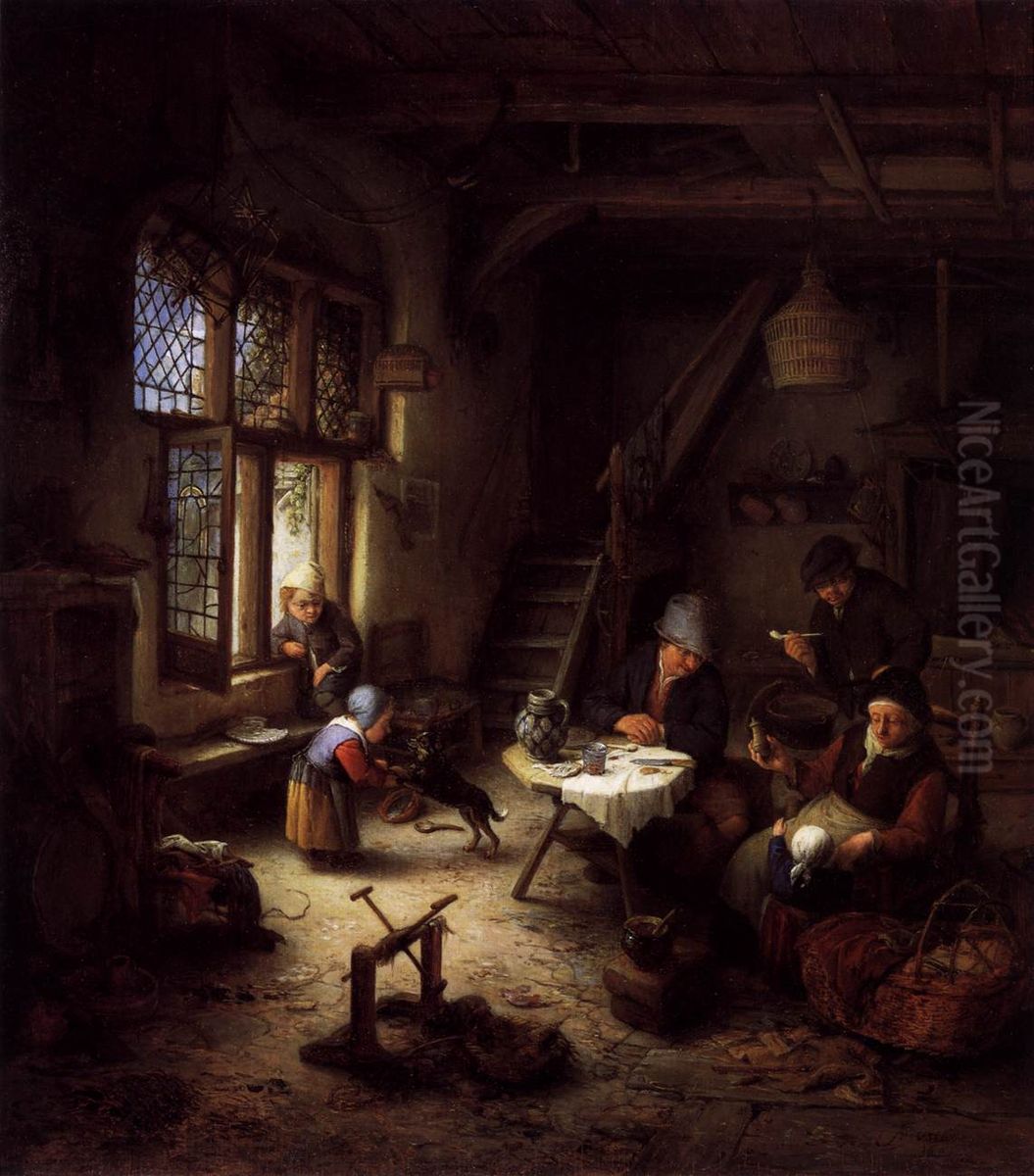 Peasant Family in a Cottage Interior. Oil Painting by Adriaen van Ostade