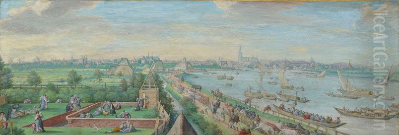Amsterdam, view on the Amstel from the south Oil Painting by Hans Bol