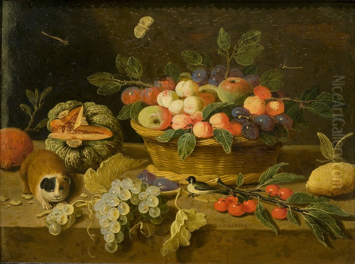 Stilleven met vruchten en Guinees biggetje Oil Painting by Jan van Kessel the Elder