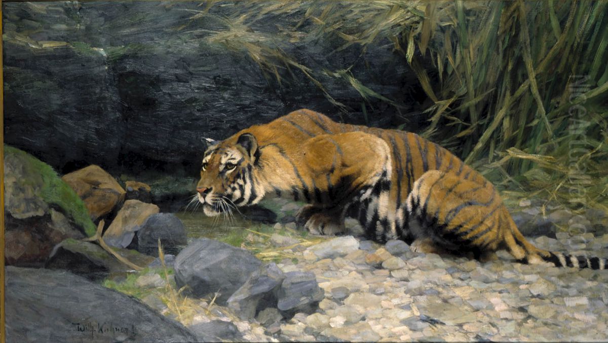 Koningstijger bij bron Oil Painting by Wilhelm Kuhnert