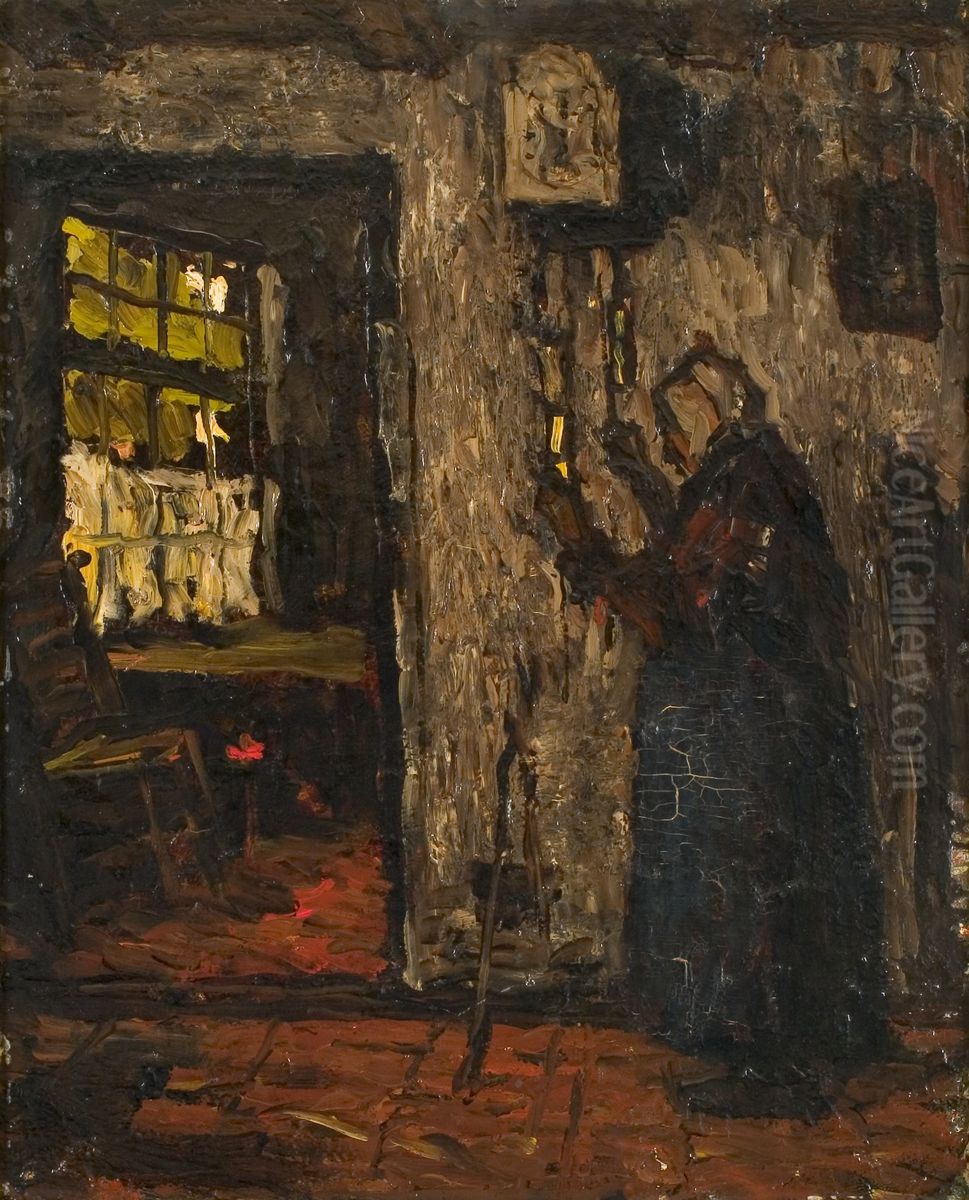 Oude vrouw bij een klok Oil Painting by Suze Robertson