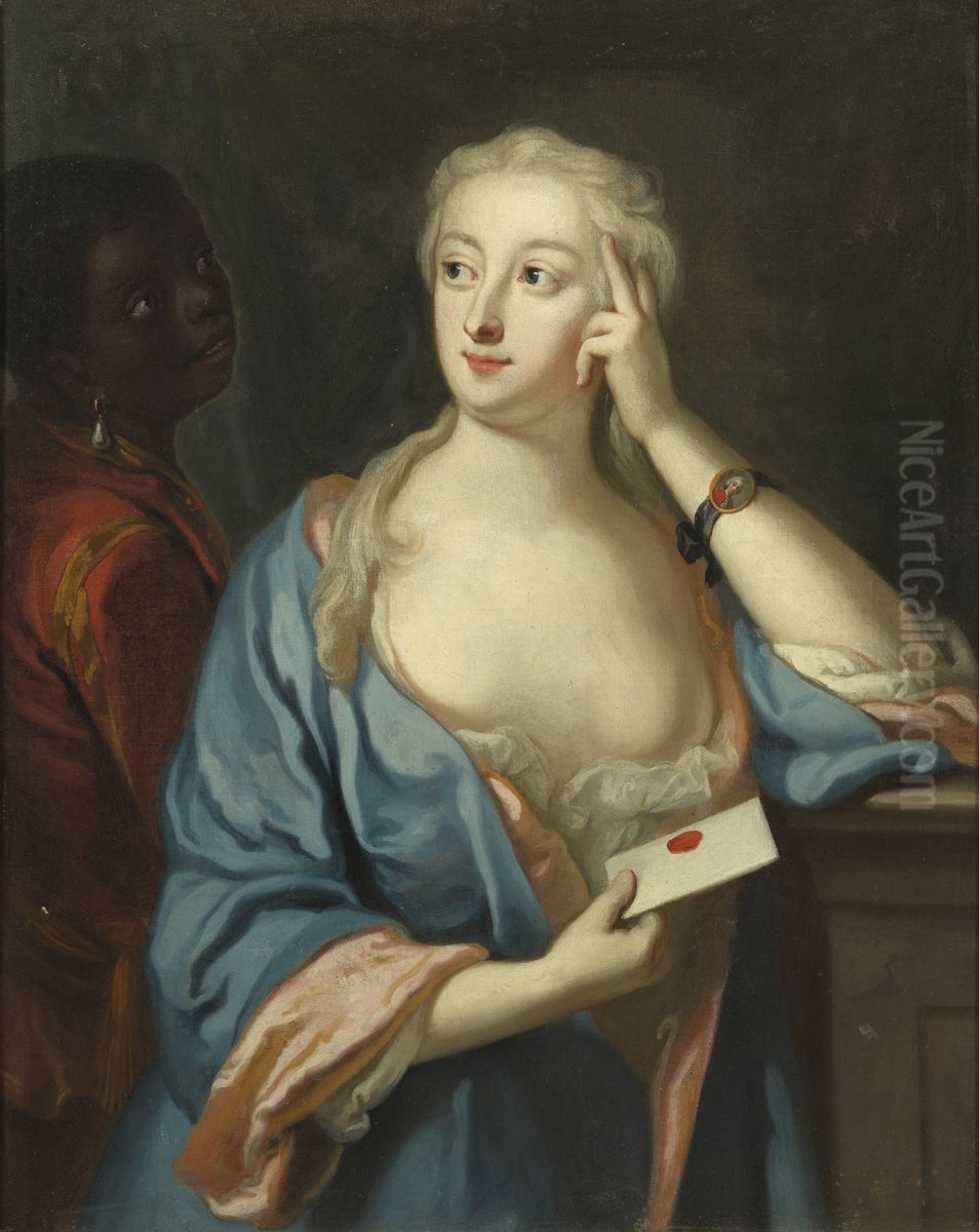 Unknown woman and two unknown men Oil Painting by Georg Engelhard Schroder