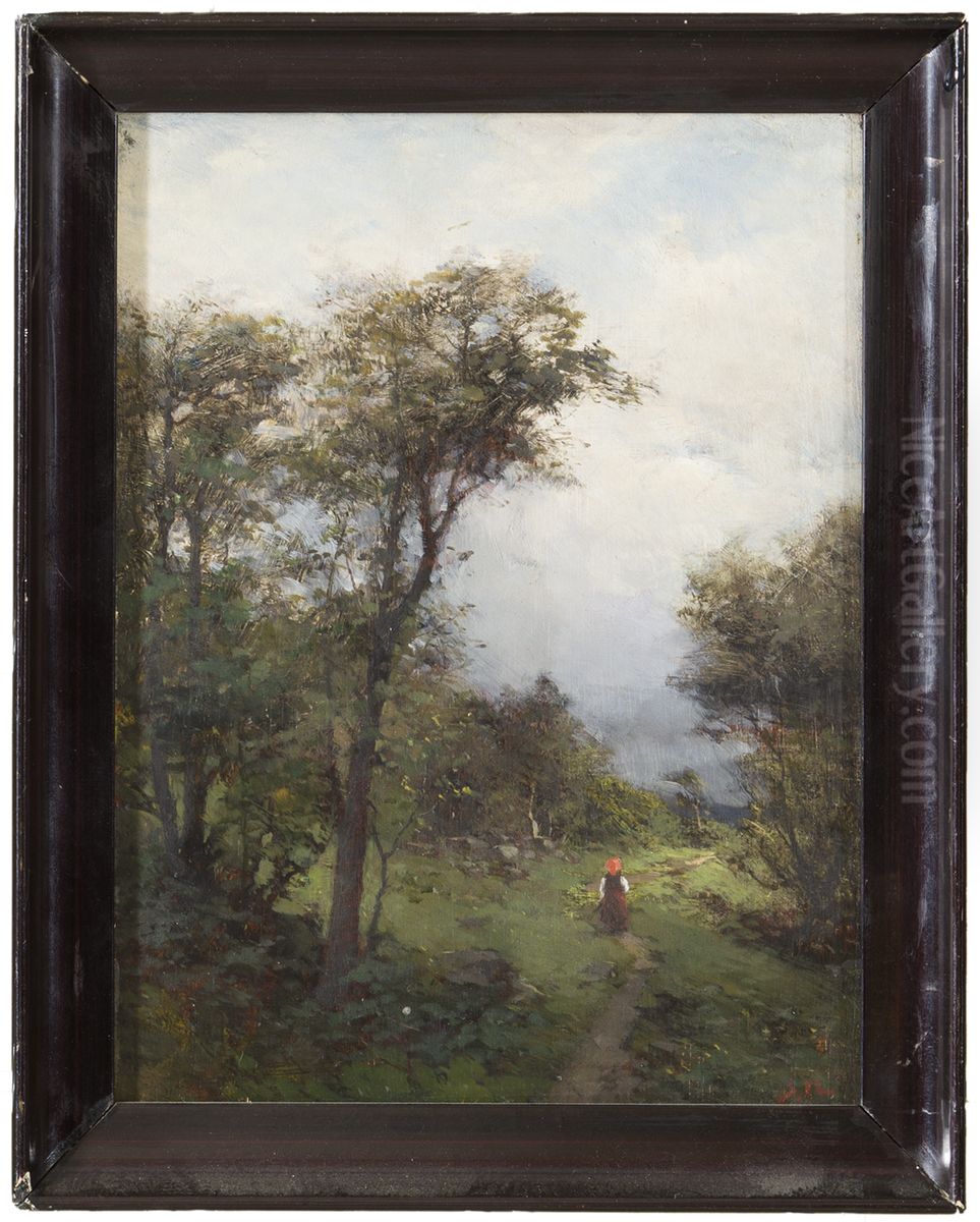 A Girl from Dalarna on the Road Oil Painting by Severin Nilsson