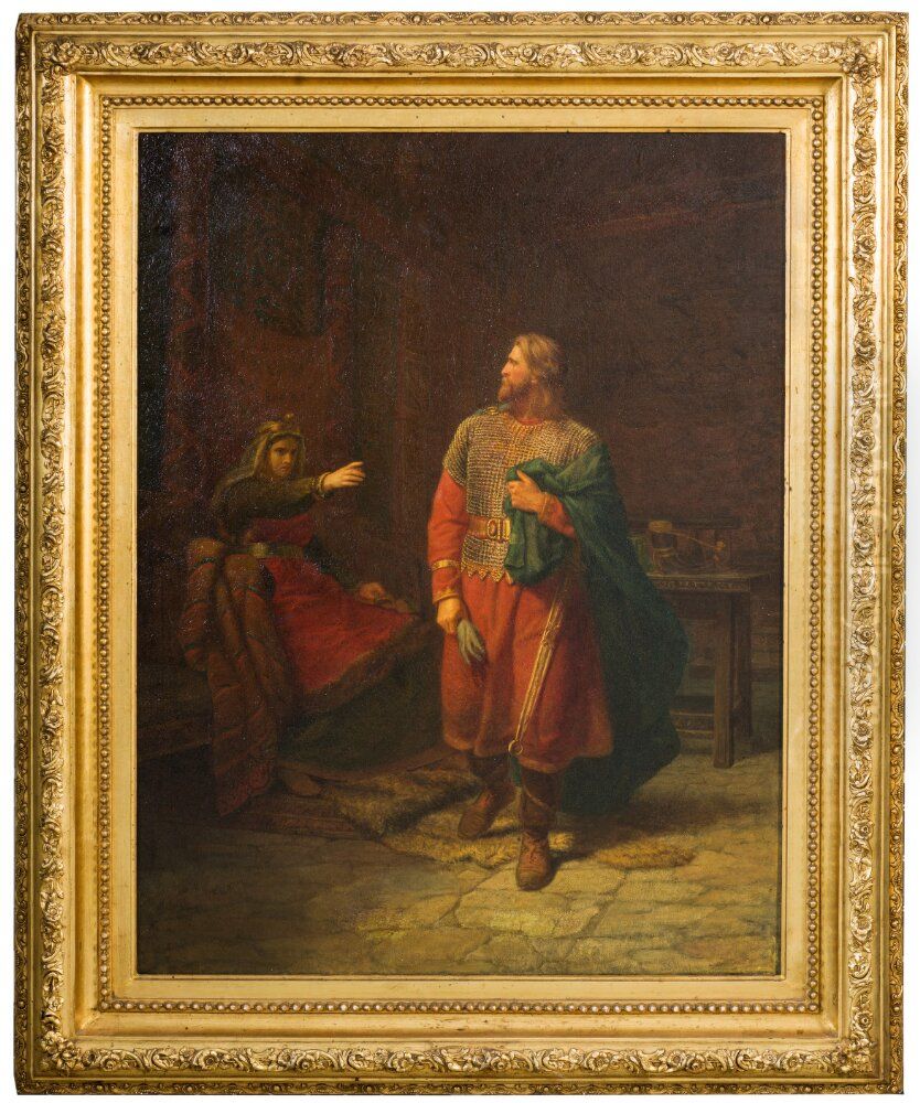 Olav Trygvason and Sigrid Storrada Oil Painting by Marten Eskil Winge