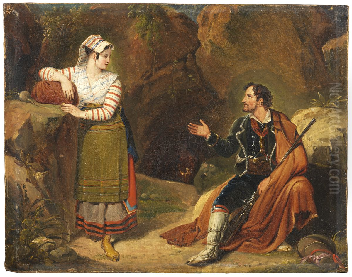 Italian Woman Making Conversation With aBrigand Oil Painting by Leopold Robert