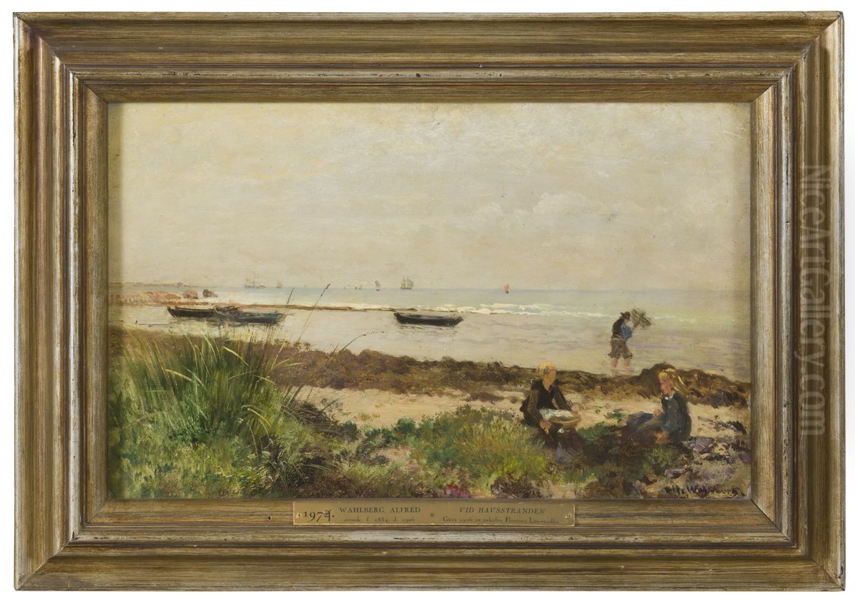 On the Beach Oil Painting by Alfred Wahlberg