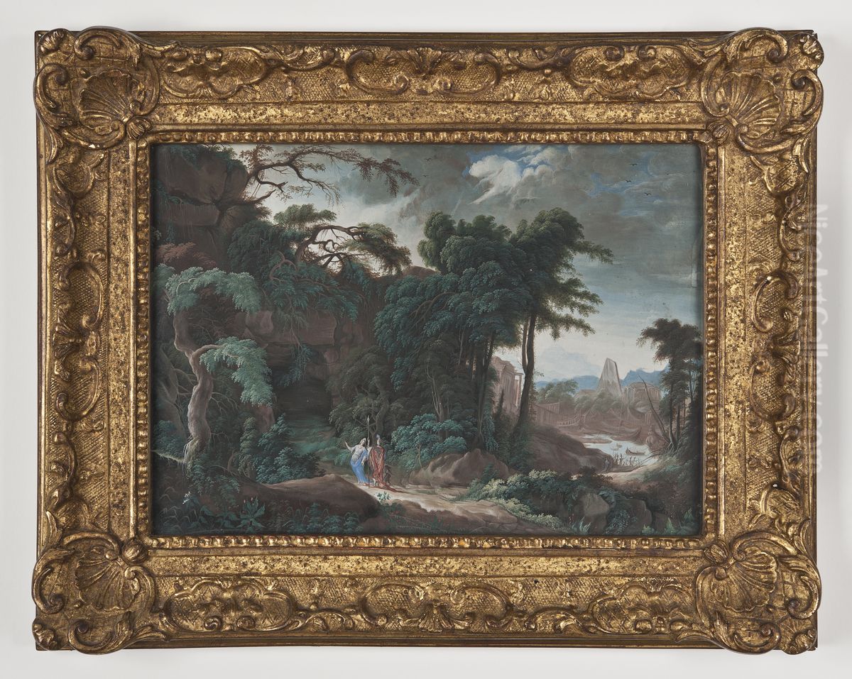 Skogslandskap med figurer Oil Painting by Pierre-Antoine Patel