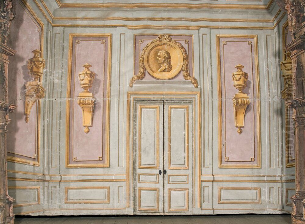 Fondvagg, interior med dubbeldorr Oil Painting by Erik Palmstedt