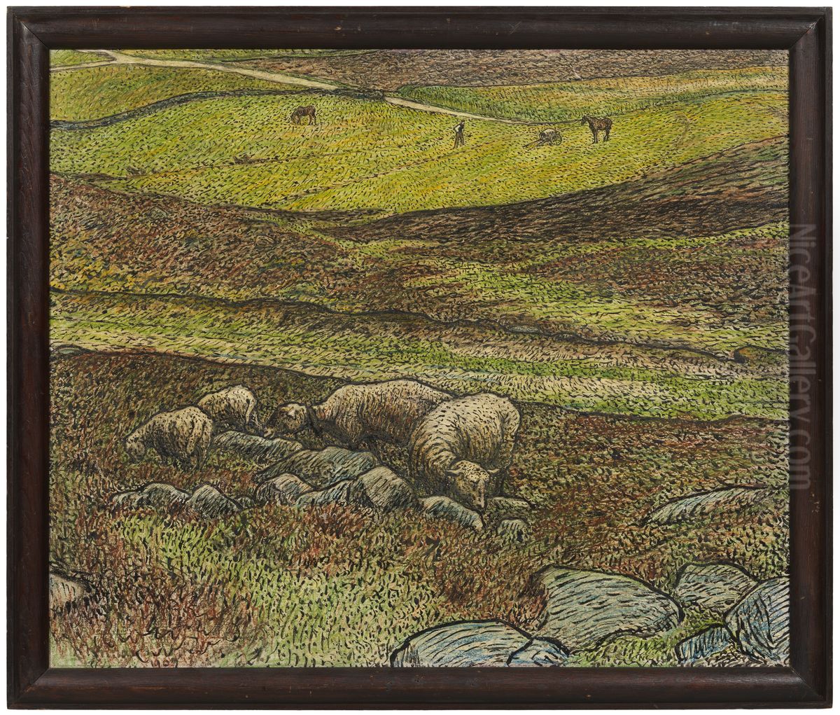 Sheep in a Dell Oil Painting by Nils Kreuger