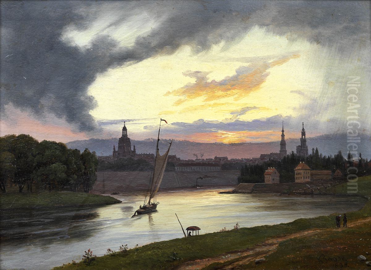 Dresden at Sunset Oil Painting by Knud Baade