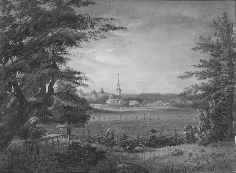 Gripsholms slott och Mariefred Oil Painting by Carl August Fahlgren