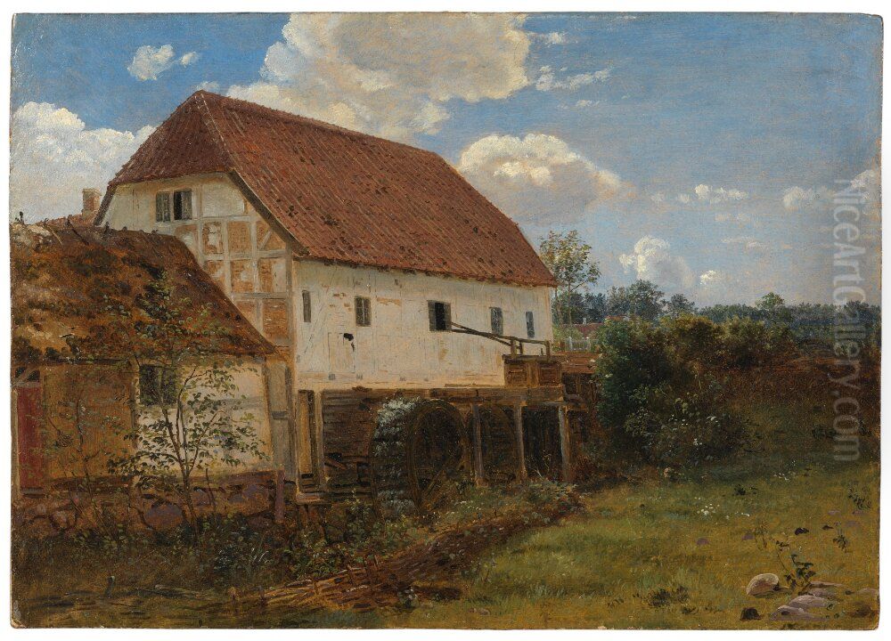 Mill with Two Wheels, Jutland Oil Painting by Dankvart Dreyer