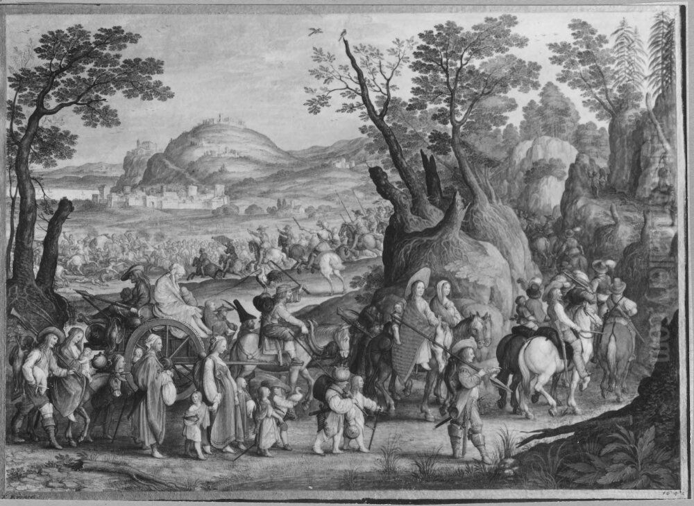 Landskap med kavalleristrid Oil Painting by Friedrich The Elder Brentel