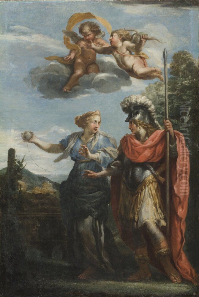 Ariadne och Theseus Oil Painting by Pietro da Cortona
