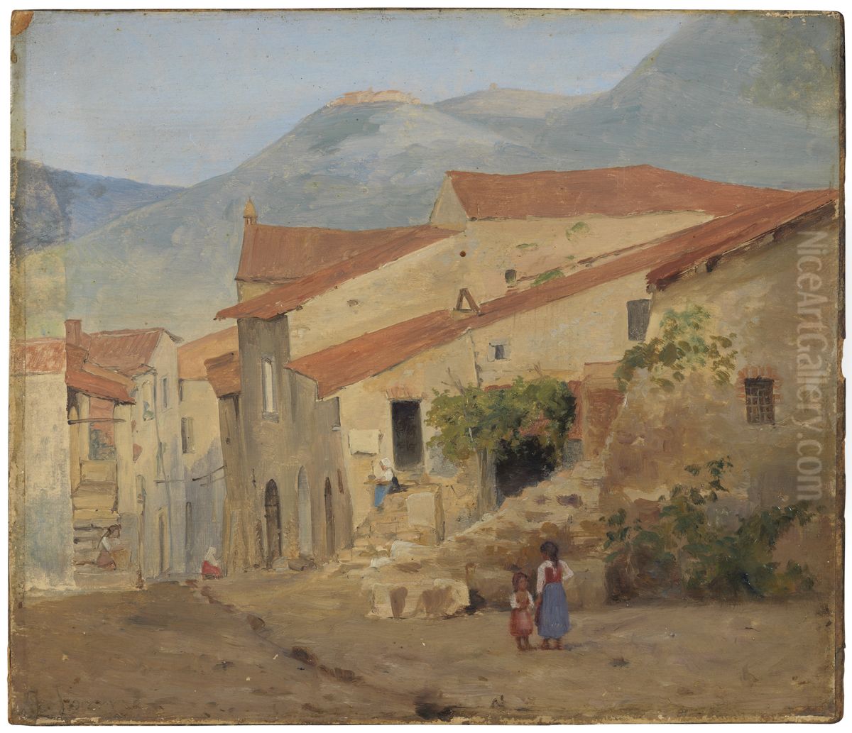 Village Street in the Sabine Mountains Oil Painting by Jorgen Valentin Sonne