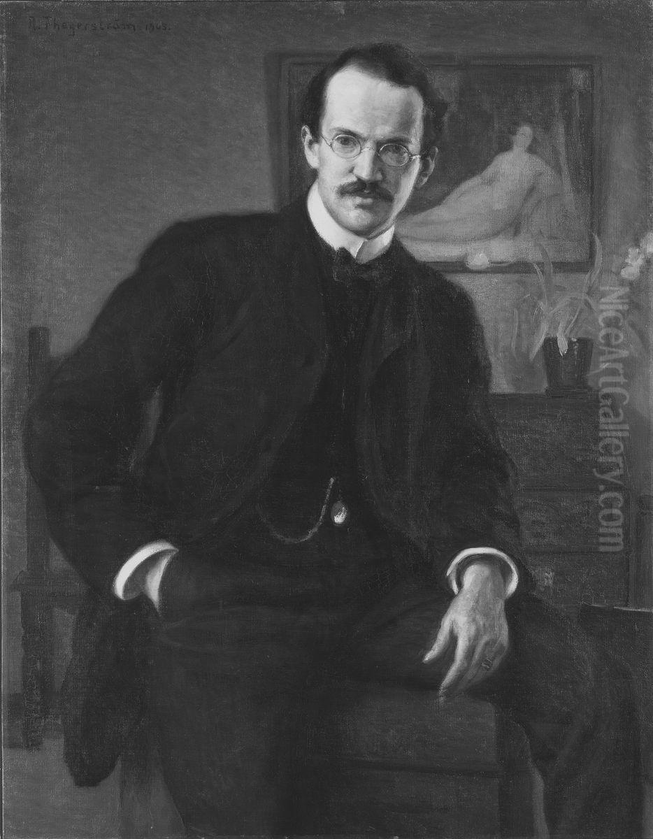 Knut Kjellberg (1867-1921), med.dr, professor, lakare, politiker, folkbildare, gift med Helga Henriette Charlotta von Bahr Oil Painting by Robert Thegerstrom