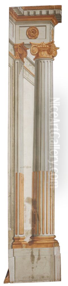 Kuliss for hogra delen av scenen, jonisk kolonn Oil Painting by Erik Palmstedt