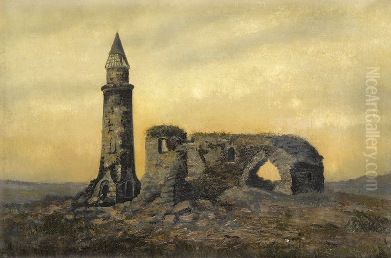 The Ruins of the Khan's Tomb and the Small Minaret in Bulgaria Oil Painting by Ivan Shishkin