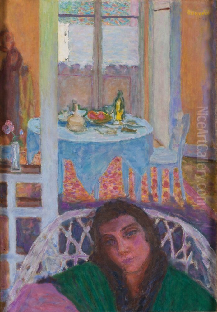 Interior with a Woman in a Wicker Chair Oil Painting by Pierre Bonnard