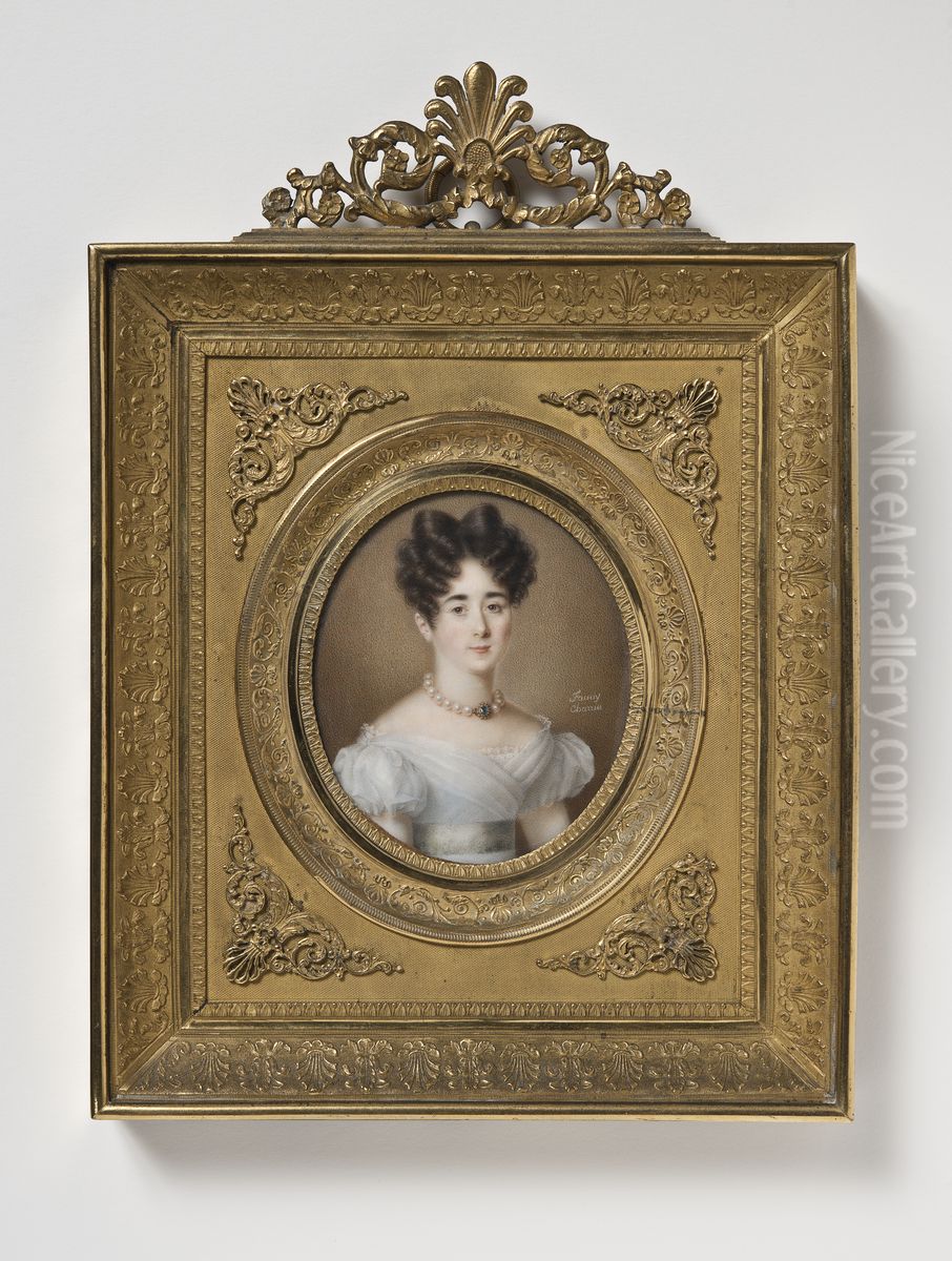 Portrait of a woman wearing a pearl neckless Oil Painting by Fanny Charrin