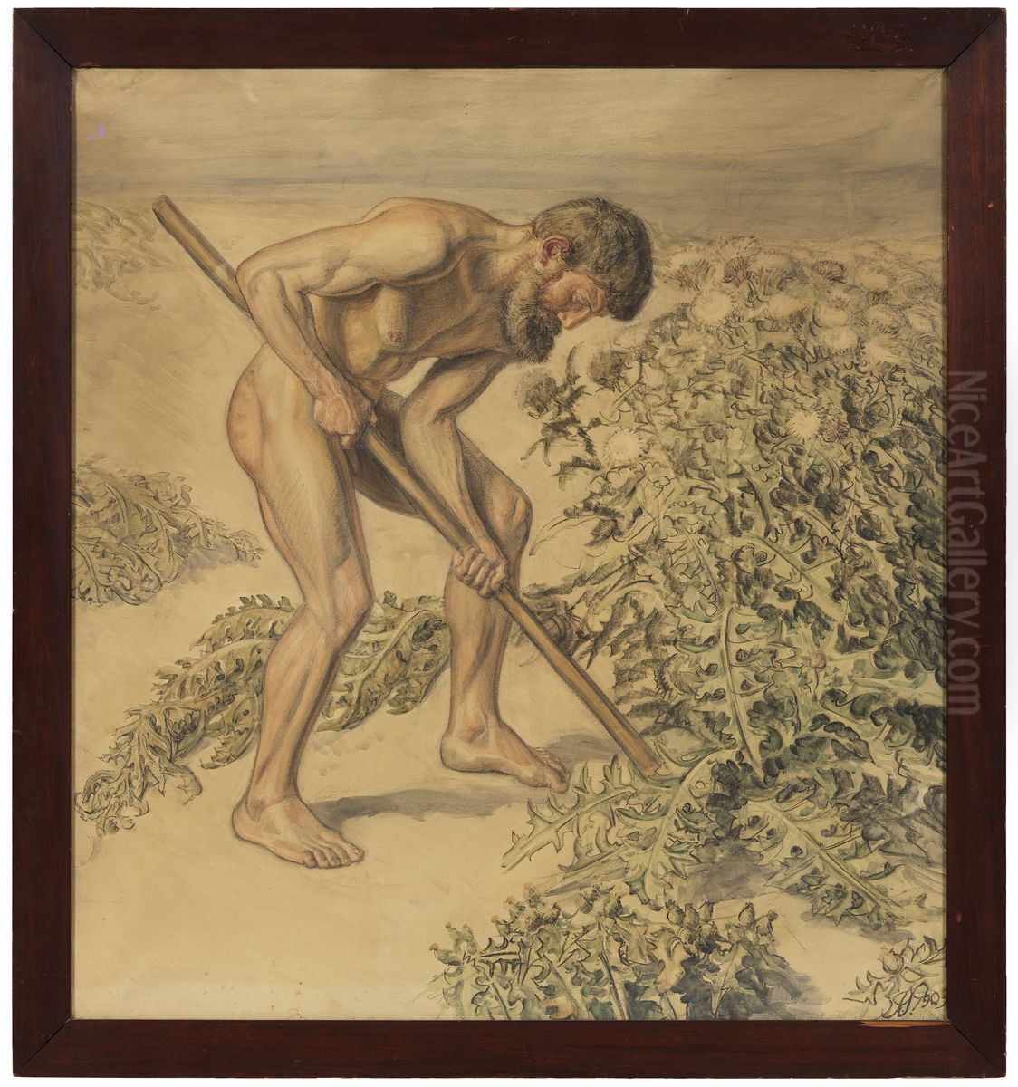 Adam drar upp tistlar Oil Painting by Joakim Skovgaard