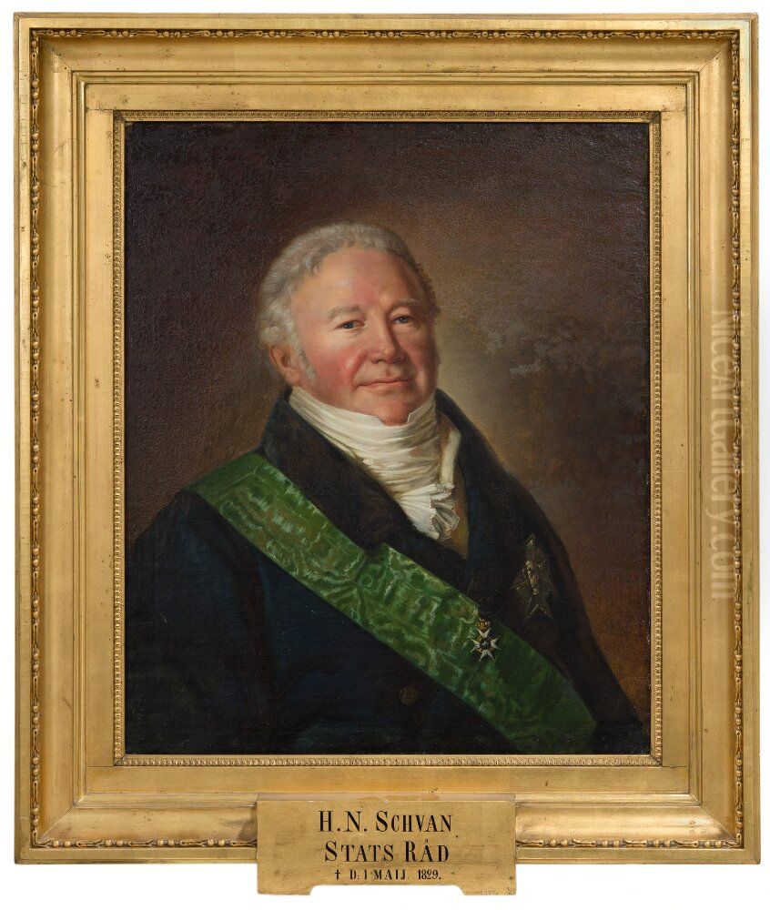 Hans Niklas Schwan (1764-1829), wholesaler, member of the cabinet, married to Gustava Adelaide Schon Oil Painting by Per Krafft the Younger
