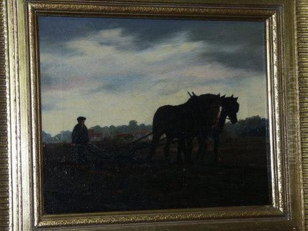 Horses Ploughing Oil Painting by Charles Edward Chambers