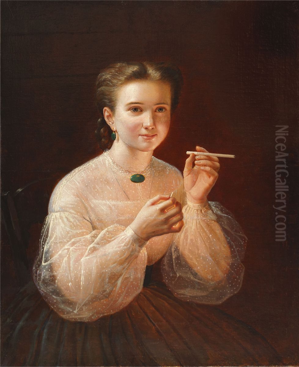 Girl with a cigarette Oil Painting by Petr Zabolotskiy