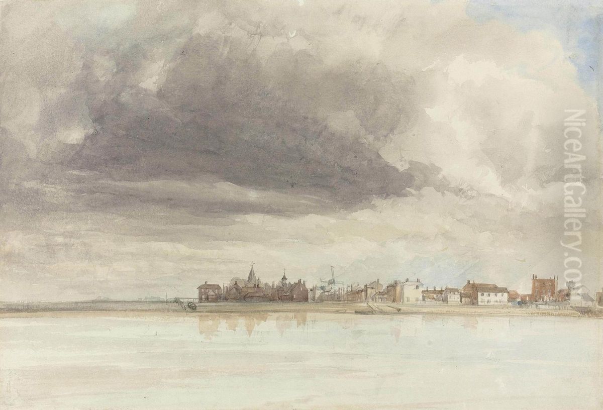 A Dutch Village In Stormy Weather Oil Painting by George Chambers