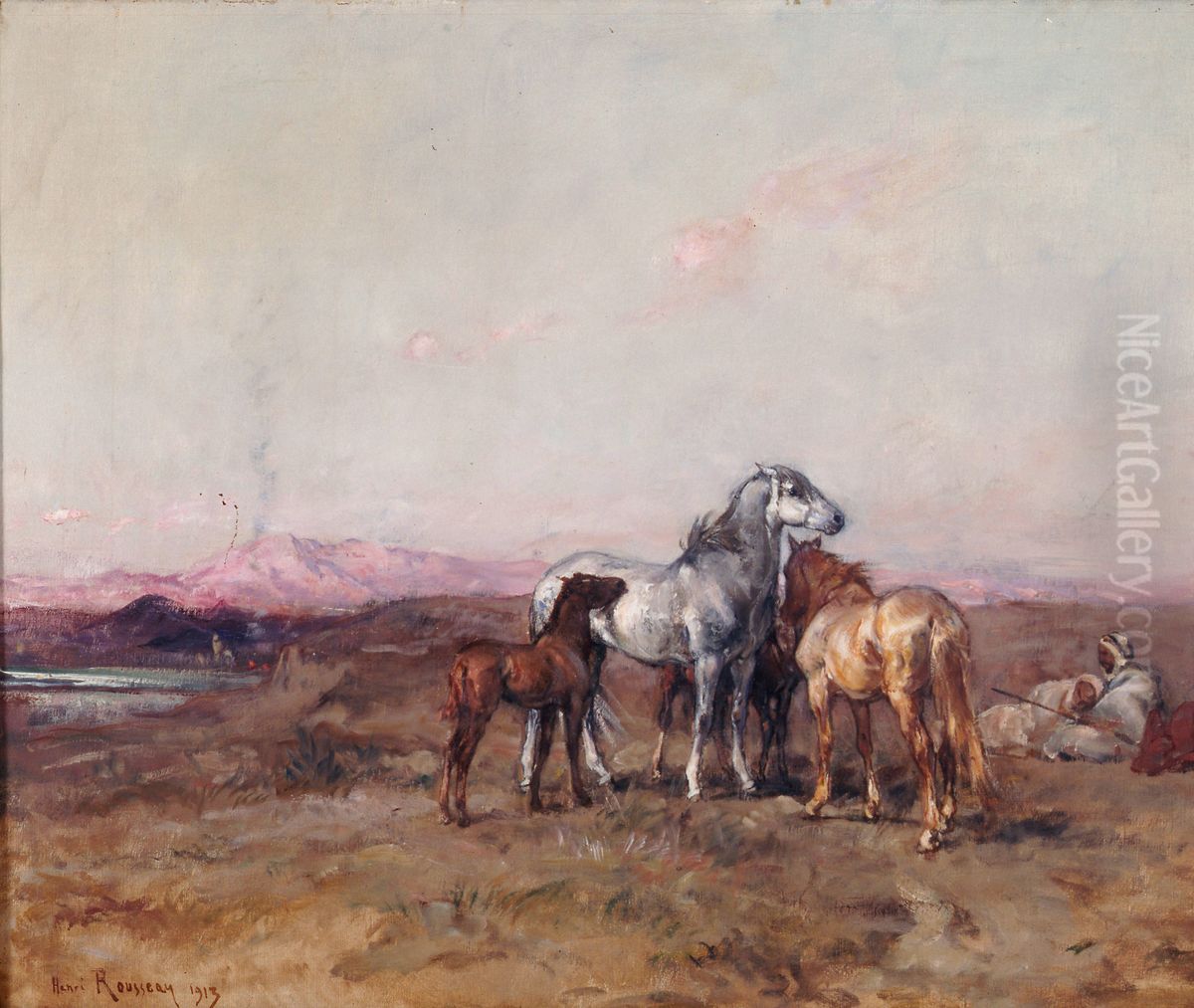 Sur les hauts plateaux algeriens, le soir Oil Painting by Henri Emilien Rousseau