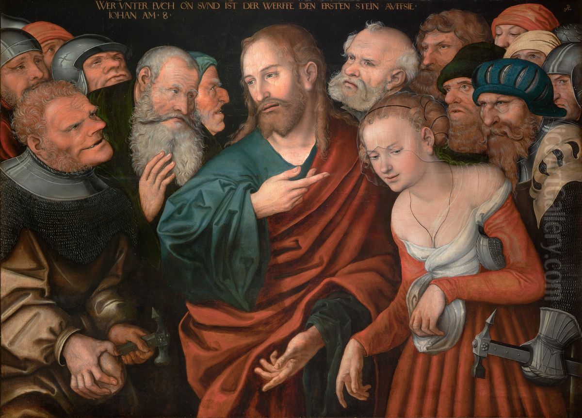 Jesus Christ and the woman taken in adultery Oil Painting by Lucas Cranach the Elder