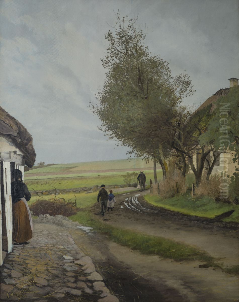 Far kommer hjem Oil Painting by Laurits Andersen Ring