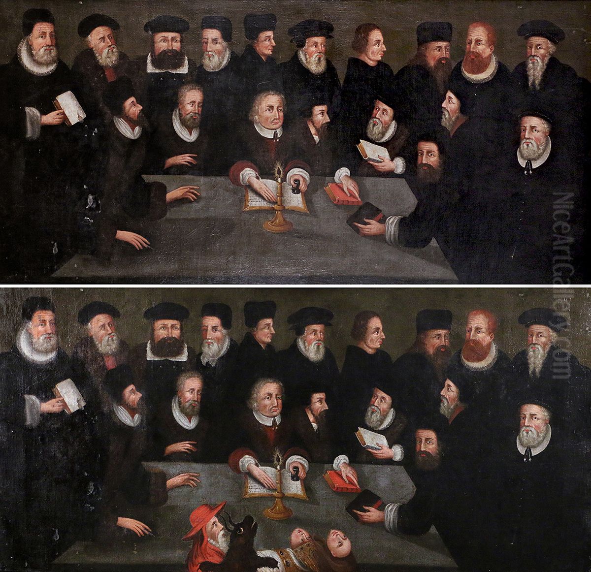 Martin Luther and Reformers (before and after restoration) Oil Painting by unknown