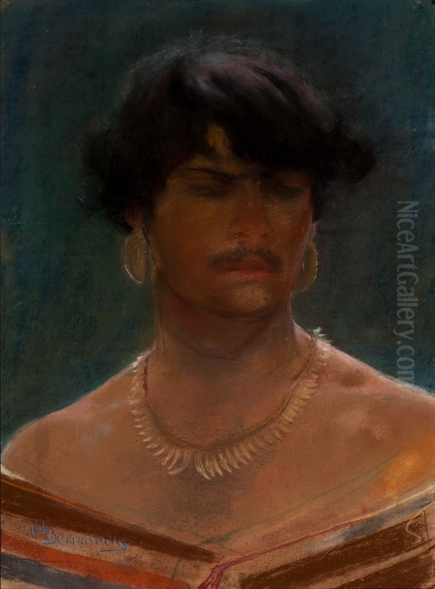 Head of an Indian Oil Painting by Henrique Bernardelli