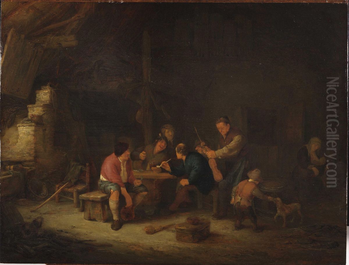 Interior with Peasants Oil Painting by Adriaen van Ostade