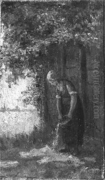 Meisje bij een schuur aan de was Oil Painting by Jozef Israels