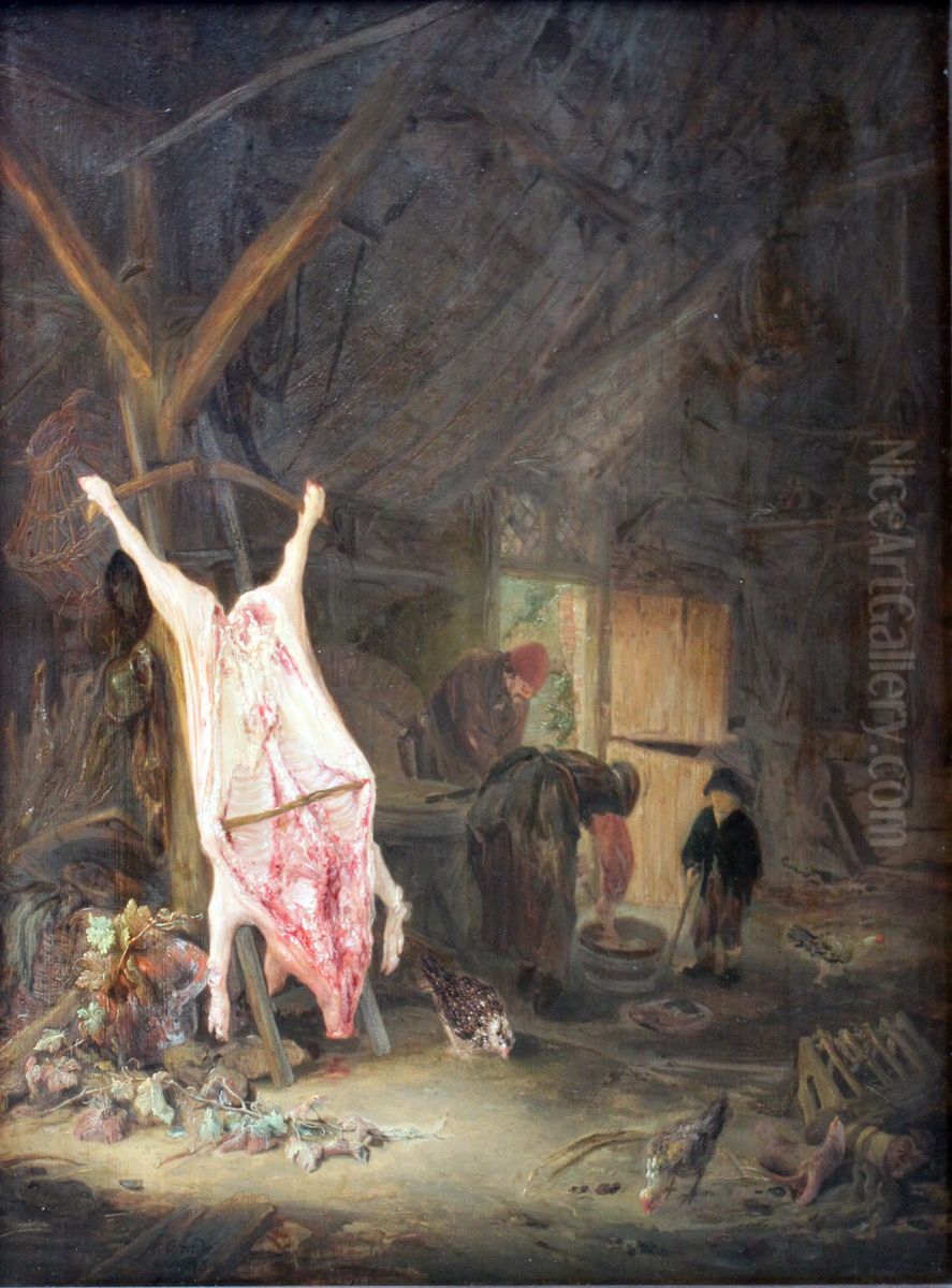 Geschlachtetes Schwein in einer Scheune Oil Painting by Adriaen van Ostade